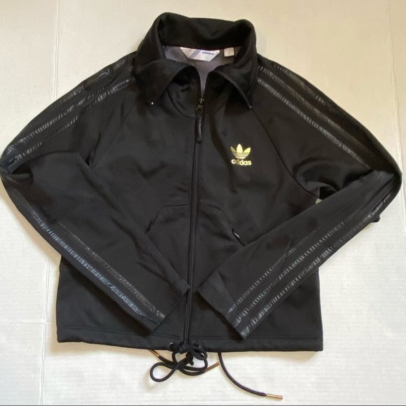 Adidas trefoil women’s full zip high neck track jacket satin 3 stripes - small - Picture 10 of 15